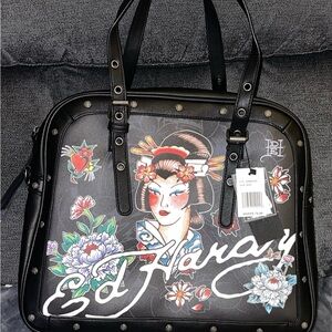 NWT Ed Hardy Geisha Girl Black Floral Purse with Optional Crossbody Strap
